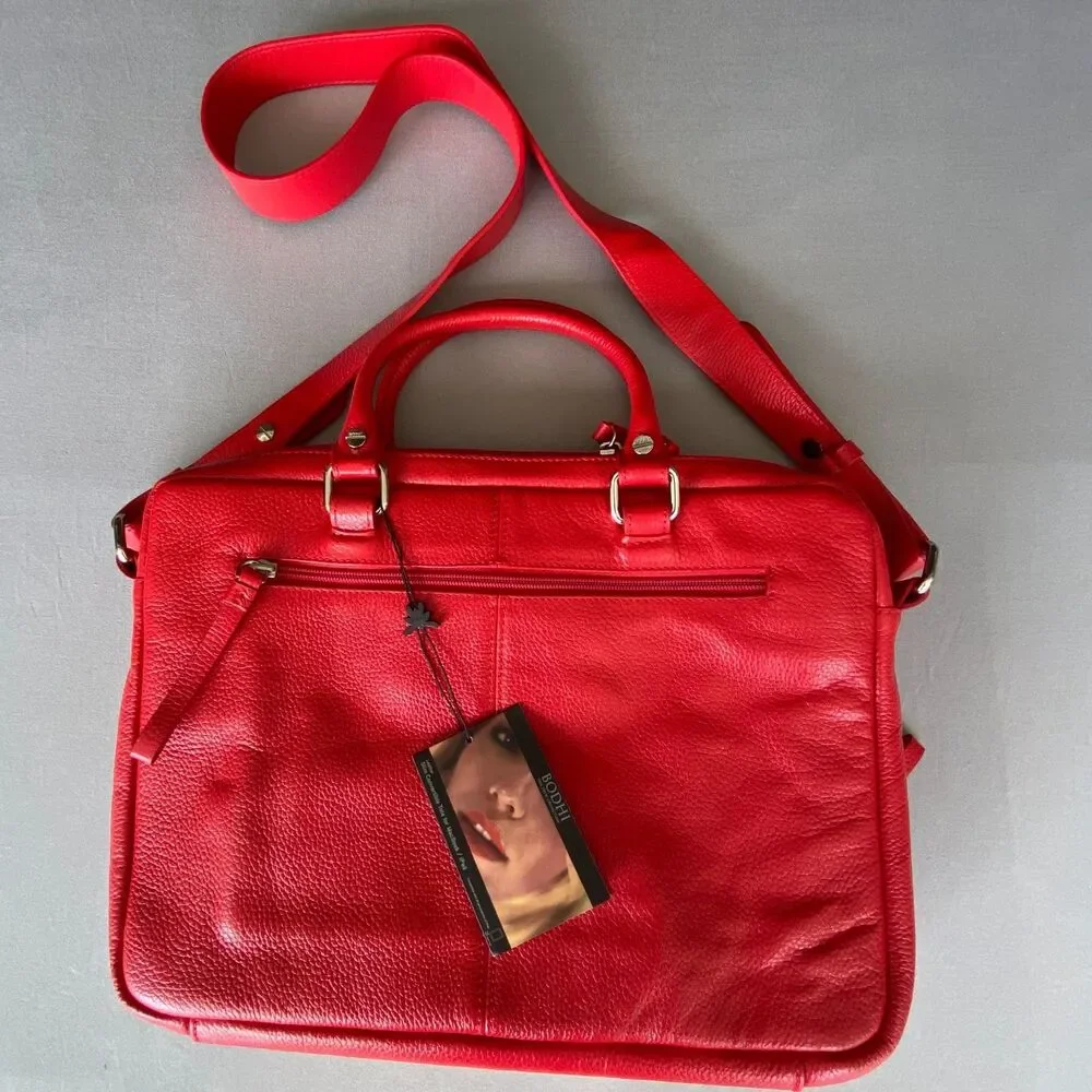 NWT BODHI Tech Collection Red Leather Laptop Tote MacBook iPad Bag 13